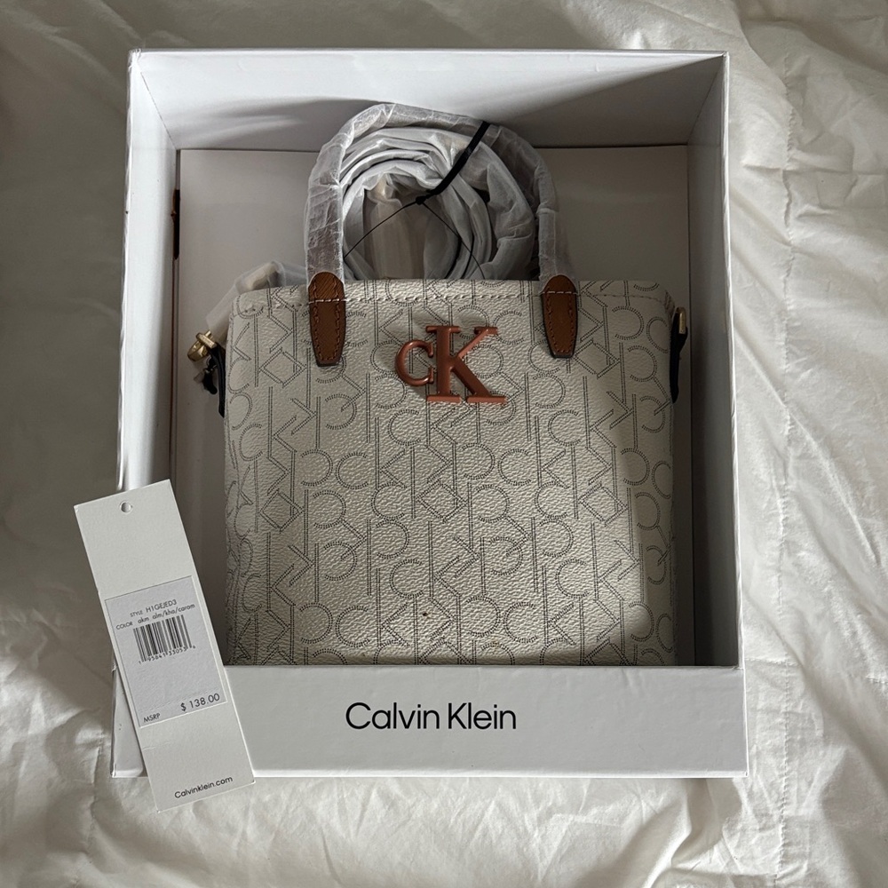 Calvin Klein White and Brown Tote Bag